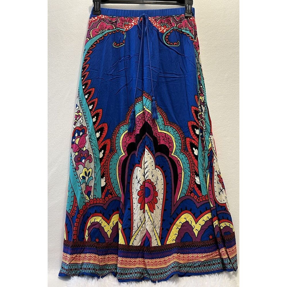 MAGIC Womens Maxi Skirt Floral Large Lightweight Rayon Bright‎ Royal Blue 94479